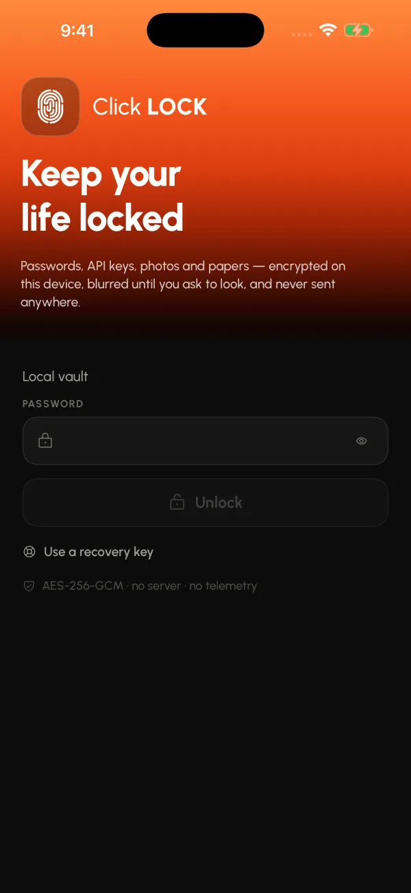 The Click Lock unlock screen.