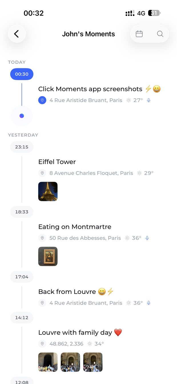 The timeline of saved moments